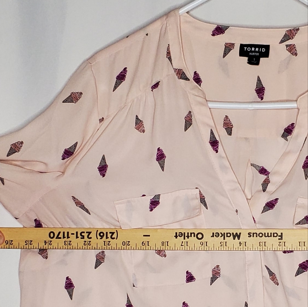 Torrid Harper 1 1X Pink Ice Cream Print‎ Chiffon Popover Blouse Office Dopamine - Picture 5 of 7